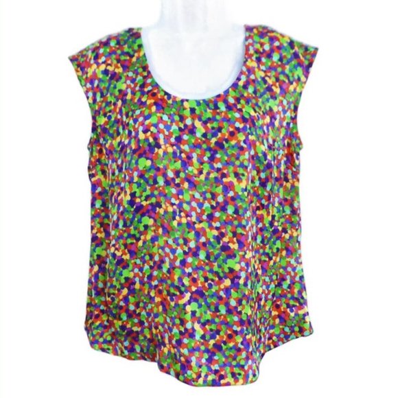 French Connection Tops - French Connection Satin Top Shell UK Style Color Dippin Dots Scoop Neck PM